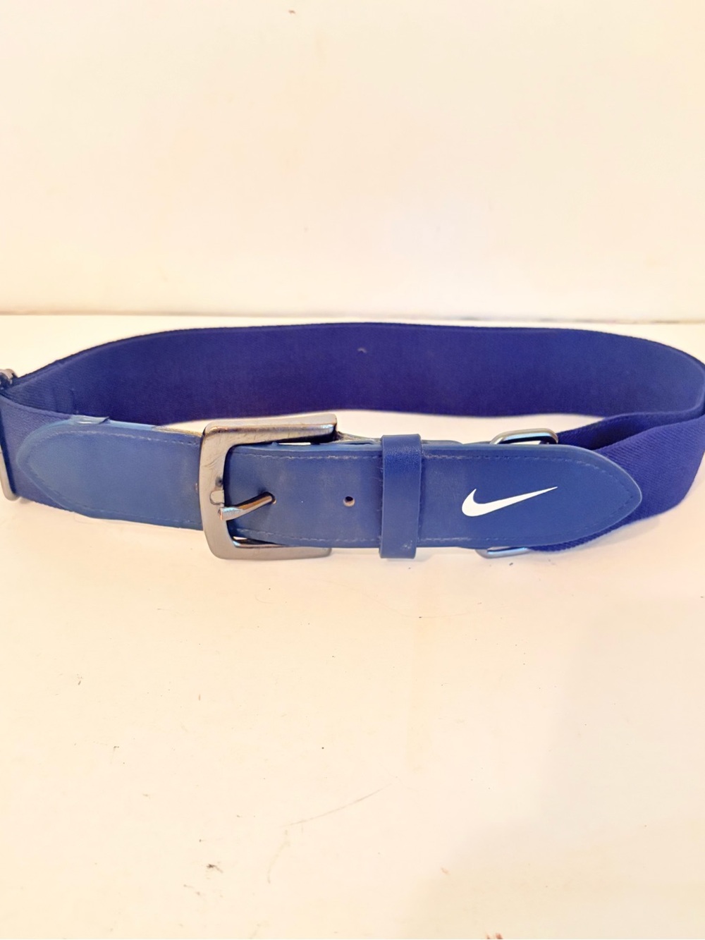 Nike Blue Adult Baseball Belt White Swoosh Adjustable Stretchy Elastic